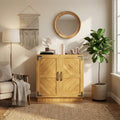 Modern Farmhouse Sideboard Buffet Cabinet - 31.5" Storage Credenza with Adjustable Shelves, Oak & Black Finish for Kitchen, Living Room, Coffee Bar