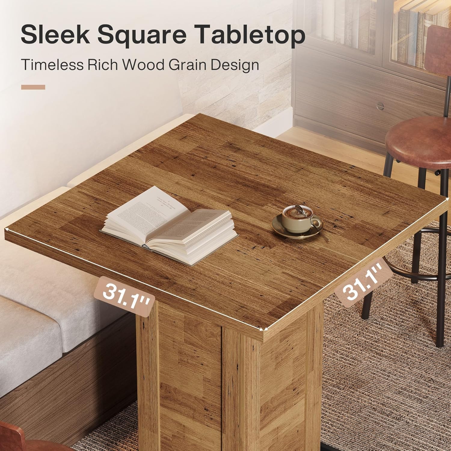 Tribesigns 39.4" H Square Bar Table, Industrial High Top Bistro Pub Cocktail Table with Metal Footrest for Kitchen Nook, Home Bar, Small Bars, Rustic Brown (Table Only)