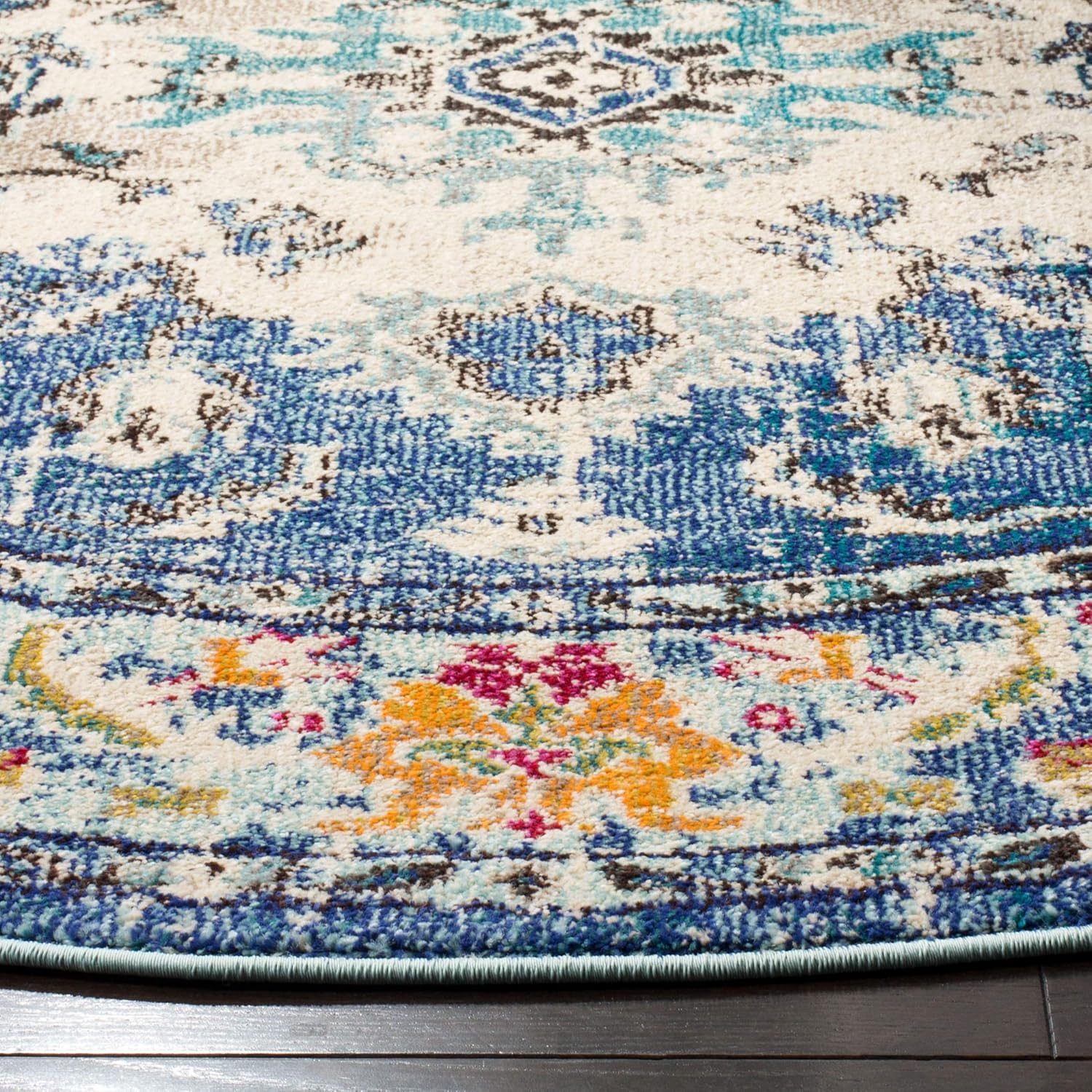 SAFAVIEH Monaco Collection Area Rug - 10' Round, Navy & Light Blue, Non-Shedding & Easy to Clean, Distressed Medallion Design, Ideal for Living Room, Bedroom, Dining Space (MNC243N)