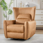 Bonzy Home 270° Swivel Power Recliner Chair, 30° Rocking Chair with Lumber Cushion and Highly Enveloping Backrest, Electric Reclining Home Theater Seat for Nursery, Bedroom, Living Room, Brown