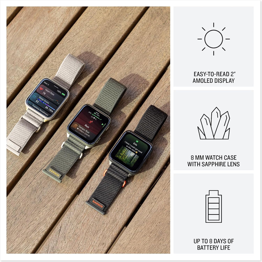 Garmin® Venu® X1  Thin and Lightweight GPS Smartwatch  AMOLED Display  Advanced Health and Fitness Features  Soft Gold with Titanium Caseback and French Gray ComfortFit Nylon Band