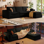 108'' Boneless Cloud couches for Livingroom,Sectional L-Shape Couch with Ottoman,3 Seater Convertible Modular Soft Sofa,White (Black)