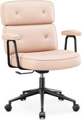 OLIXIS Ergonomic Home Office Desk Chair, PU Leather Computer Chair with Lumbar Support Adjustable Height Rolling Swivel Executive Task Armrests Chair, Hot Pink