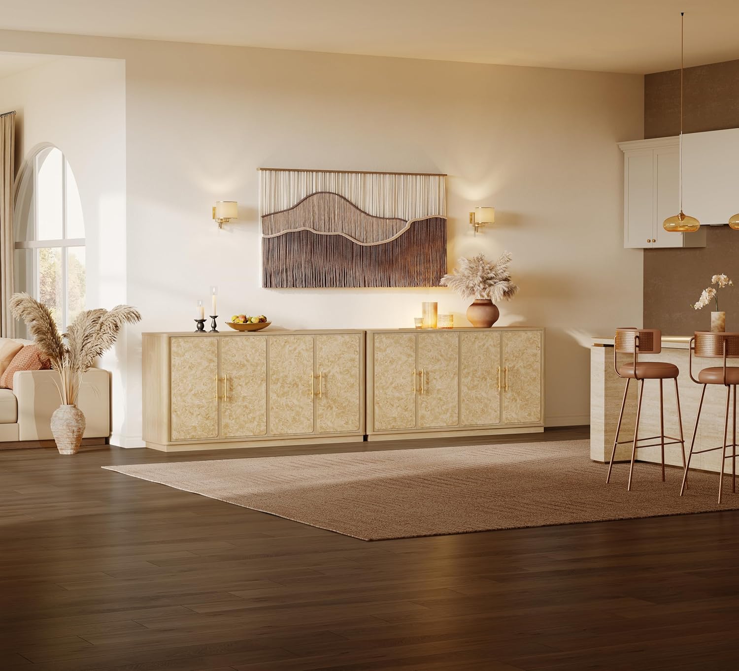 SICOTAS Buffet Cabinet with Storage - 59" Burl Sideboard Cabinet with 4 Doors Luxury Storage Cabinet Accent Credenza Large Media Console Table for Living Room Dining Room Entryway Kitchen