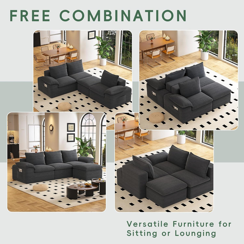 104" Cloud Sectional Couch, Boneless Couches for Living Room, L Shaped Couch with Ottoman, Modular Sectional Sofa with Deep Seat, Modern Boneless Sofa for Living Room, No Assembly (Grey, L-Shaped)