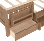 Bellemave Full Size Kids Montessori Bed with Stairs and Bookshelf,Solid Wood Full Size Kids Bed Frame with Drawers and Storage for Girls Boys,Low-Profile,Natural