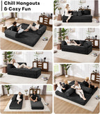 Tbfit 79'' Convertible Sofa Bed, Oversized Corduroy Folding Boneless Couch, Futon Mattress Sleeper Sofa, Comfy Foldable Upholstered Floor Couches for Living Room, Black