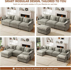 WorthFurni 111.4” Modular Sectional Sofa, U Shape Cloud Couch with 2 Movable Ottoman, Comfy Chenille Deep Seat Sofa with Soft Pillows for Apartment Living Room Bedroom（Grey）
