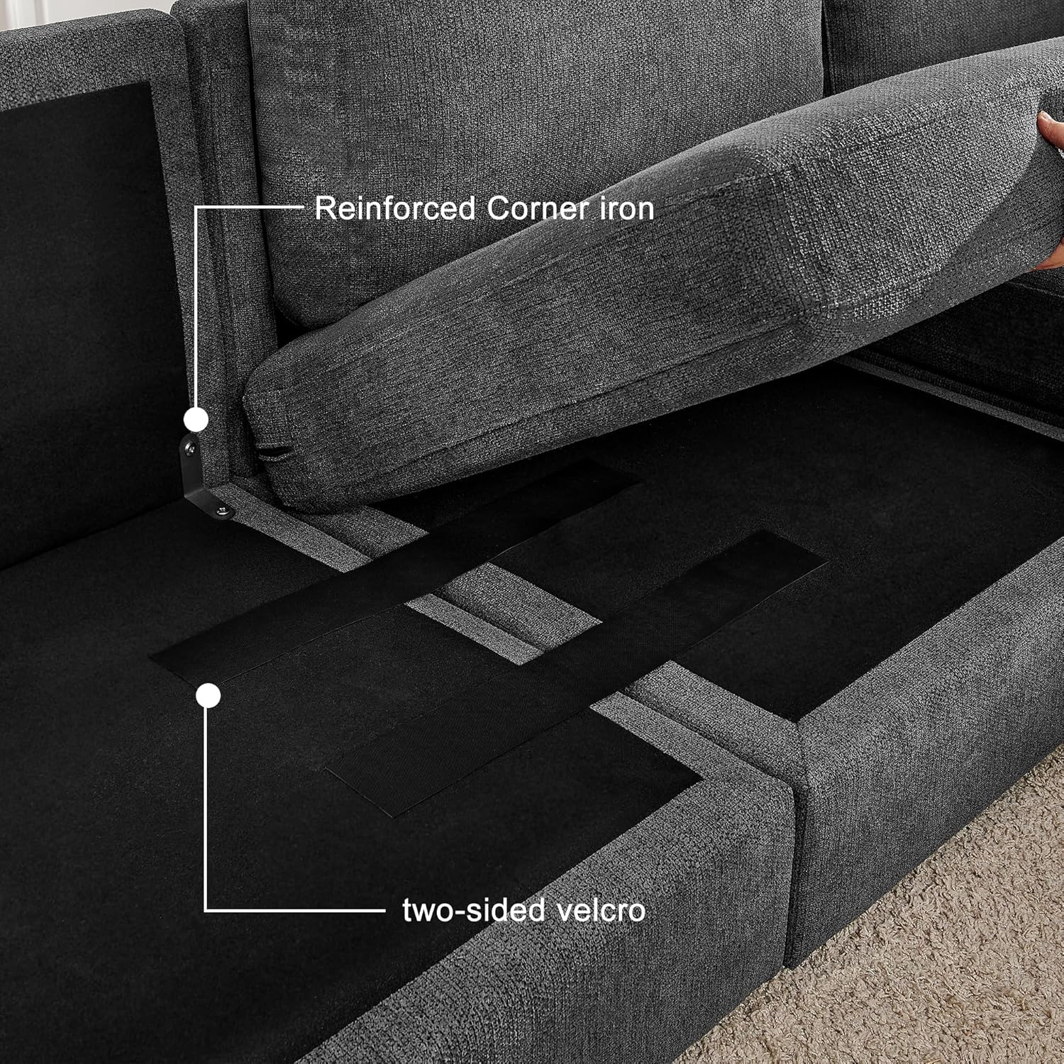 100“ L Shaped Couch with Reversible Chaise Sectional Sofa Corner Couches for Living Room,Apartment and Compact Spaces (Grey)