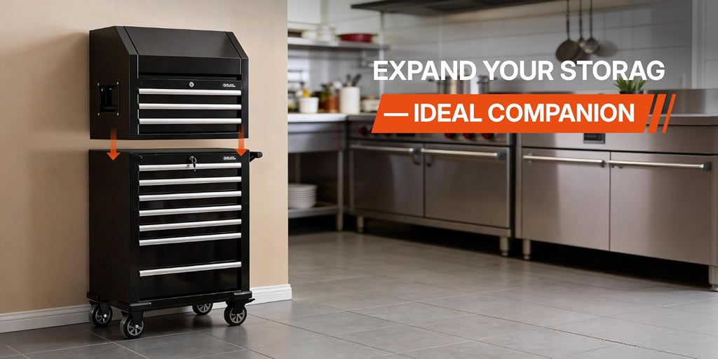 26" Rolling Tool Chest with 3 Drawers - Tool Box with Ball Bearing Slides, Lift-Latch Handles, Drawer Lock Mechanism, Flip-Open Top Compartment, Slip-Resistant Liners for Garage and Workshop Storage