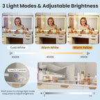 Pamapic Glass Top Vanity Desk with Mirror and Lights, 11 Drawers Makeup Vanity with Charging Station and Chair, Golden Handles Dressing Table, 3 Lighting Modes Makeup Table, White