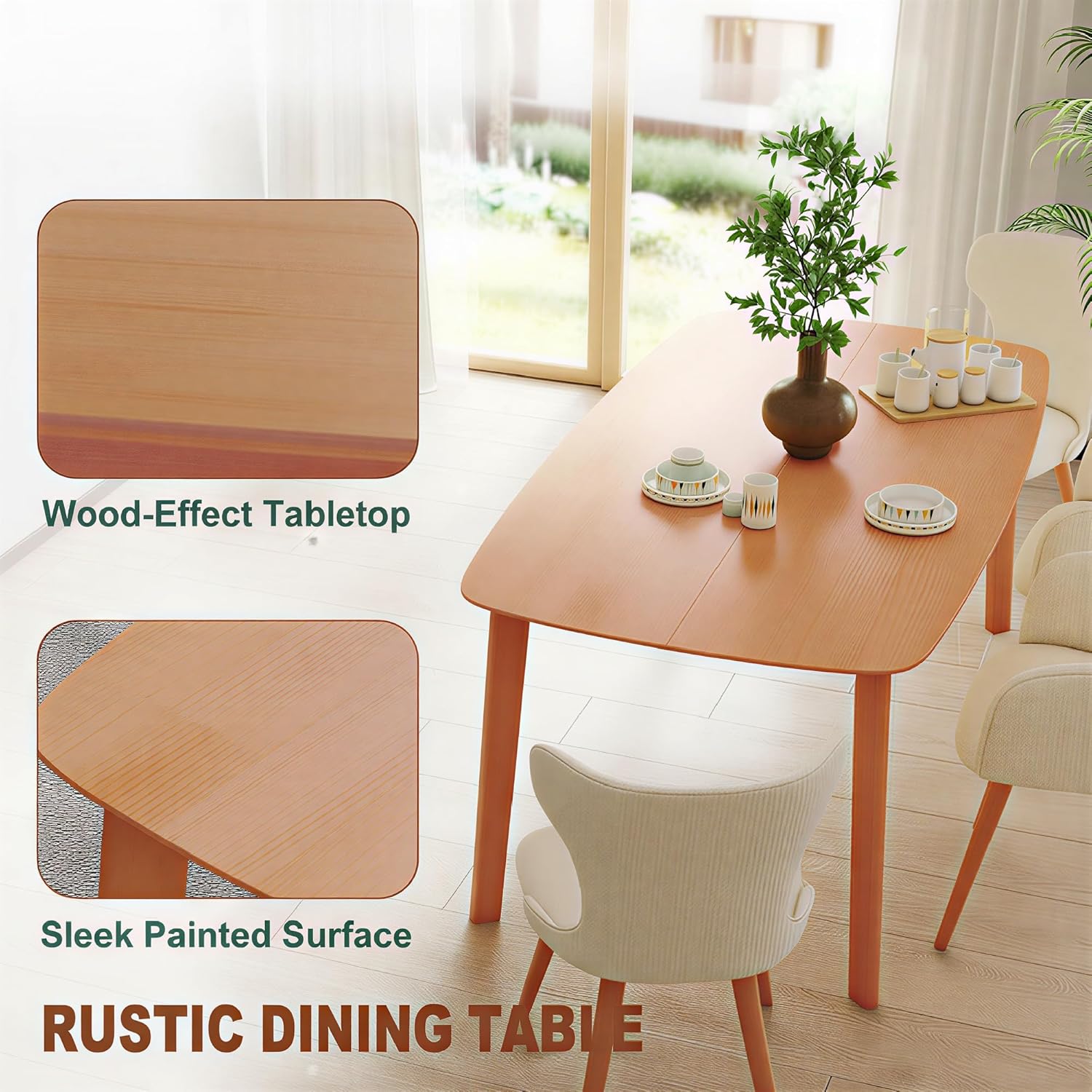HOMCOM Solid Wood Dining Table for 6 People, 59" Long Rustic Rectangular Kitchen Table with Large Tabletop for Dining Room, Natural