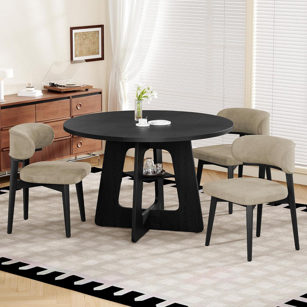 Round Dining Table for 4-6, 47" Kitchen Table for Dining Room, Modern Black Dining Table, Circle Kitchen Table for Living Room, Apartment
