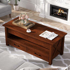 Seventable Coffee Table, 47.2" Lift Top Coffee Table with 2 Storage Drawers and Hidden Compartment, Farmhouse Center Table with Wooden Lift Tabletop, for Living Room,Espresso