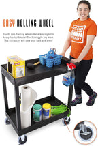 Stand Steady Tubstr 2 Shelf Utility Cart Supports Up to 250 lbs - Heavy-Duty Plastic Service Push Cart with Deep Shelves and 5" Casters, for Offices, Warehouse Storage, Garage (Black, 32 x 18 x 51)