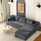 106" Modular Sectional Sofa, Grey Corduroy Cloud Couch with Left Chaise, Deep Seat Boneless Floor Sofa for Living Room, High-Resilience Foam Support, No Assembly Required, Includes Pillows | Sectional Sofa, Corduroy Cloud, Boneless, High-Resilience,