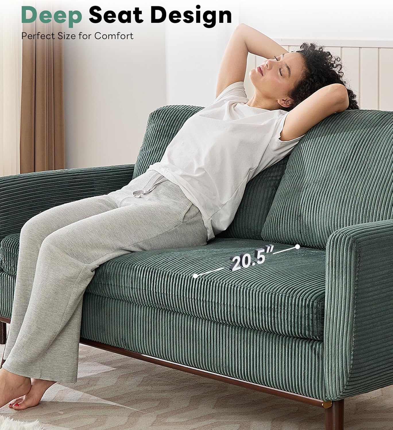 Tbfit 65" Corduroy Love Seat with Spring Cusions, Mid Century Modern Loveseat Sofa for Livingroom & Bedroom, Comfy Upholstered Small Couch