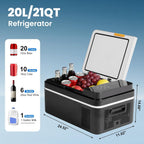 OLIXIS Portable Car Refrigerator, 21QT Single-Zone Electric Cooler for Vehicles, -4℉-68℉ Freezer Smart Control via Bluetooth with Car Battery Protection, Child Lock, 12/24V DC & 100-240V AC Powered