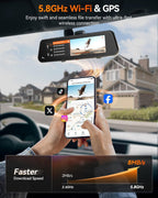 WOLFBOX G900 PRO Mirror Dash Cam with 8MP STARVIS IMX678  12 inches Rear View Mirror Camera with Front 4K and Rear 2.5K  Included 128GB Card  Voice Control  5.8GHz WiFi  Loop Recording  G-Sensor & GPS