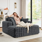 56" W Oversized Chaise Lounge Chair Indoor,Plush Faux Fur Sleeper Couch Sofa Bed with Pillows,Fluffy Comfy Cloud Sofa,Compression Foam Boneless Couch for Living Room,Bedroom(Bubble, Grey)