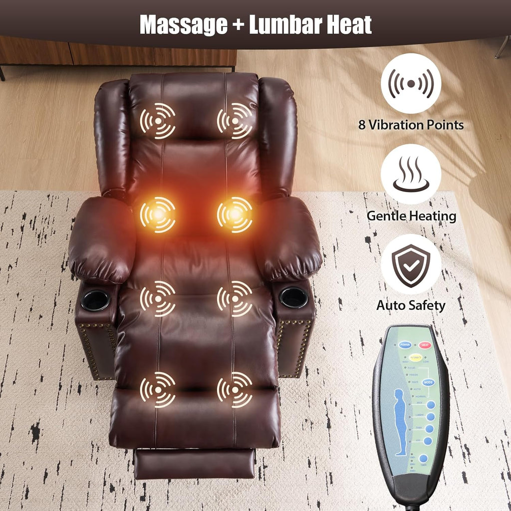 Power Lift Recliner Chair for Elderly, Oversized Leather Lift Chair with Heat and Massage, Dual Motor Zero Gravity Power Recliner Chair with Adjustable Headrest, Cup Holder & USB Port
