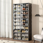 Shoe Rack Organizer Cabinet for Closet Entryway,Clear Shoe Storage Boxes Stackable Sneaker Storage with Door Easy Assembly Black Shoe Cabinet with Lids Large 10 Tiers 40 Pairs