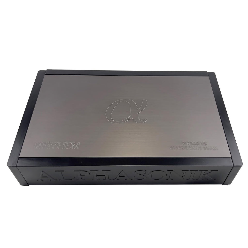 Alphasonik M2500.1D Mayhem Series High-Performance 2500W RMS Class-D High Current Monoblock Amplifier - 1 Ohm Stable  High/Low-Level Input/Output  4-Way Protection Circuitry  Bass Knob Included