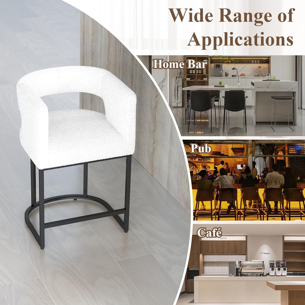 Westice Bar Stools Set of 3, 26” Seat Height Counter Height Stools with Curved Backrest, Barrel Sherpa Fabric Bar Chairs with Metal Frames, Upholstered Chairs for Kitchen Island, Pub, Club, Beige