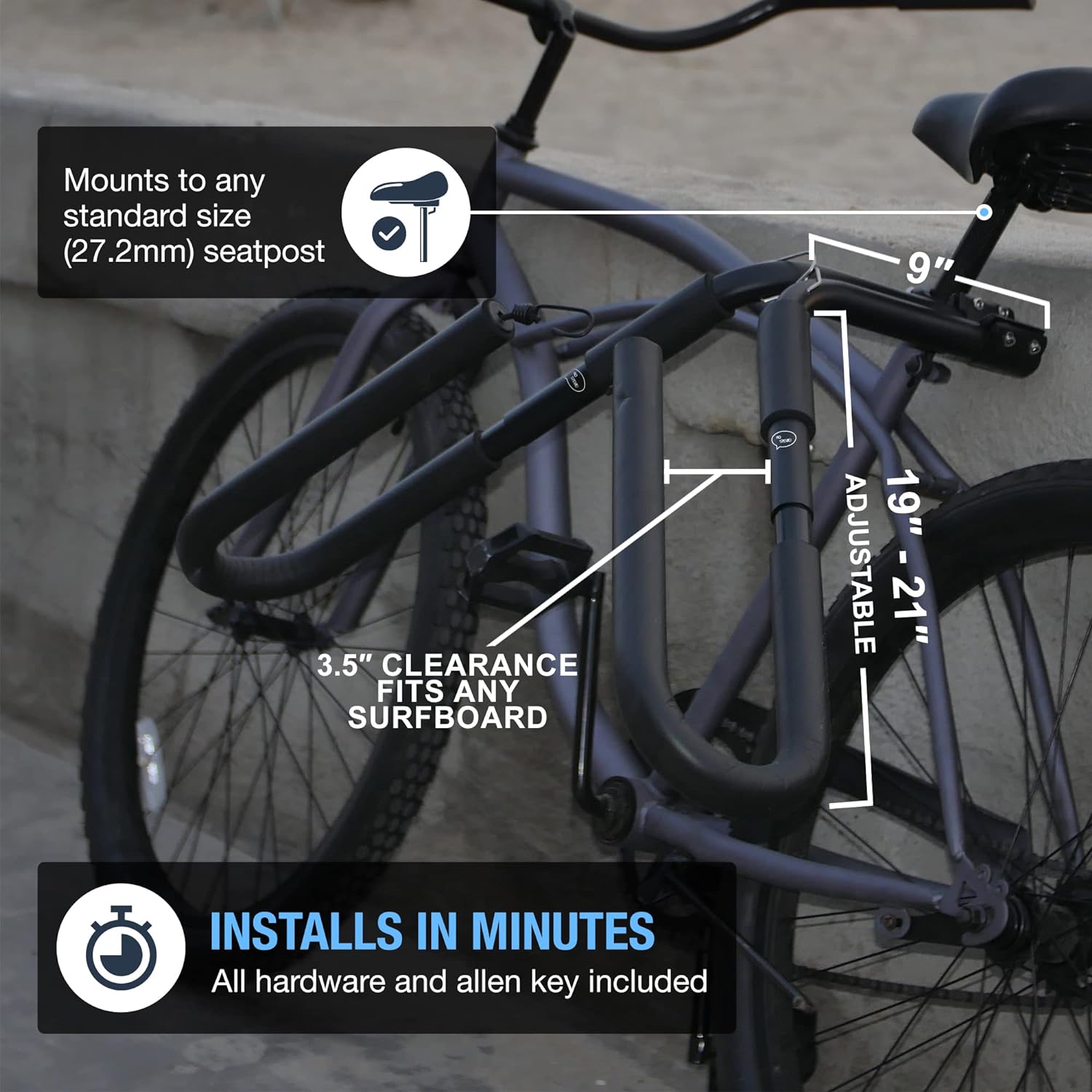 Ho Stevie! Surfboard Bike Rack - Fits Most Bikes, Easy Install, for Surf Boards 8 Feet Or Shorter - Cruise to Your Surf Spot