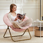 DUMOS Comfy Saucer Chair,Faux Fur Lounge Seasting XL Circle Chair for Bedroom, Dorm & Gaming, Foldable Fashion Accent Seat for Small Spaces, Folding Moon/Mushroom/Round Oversized Style,Hot Pink