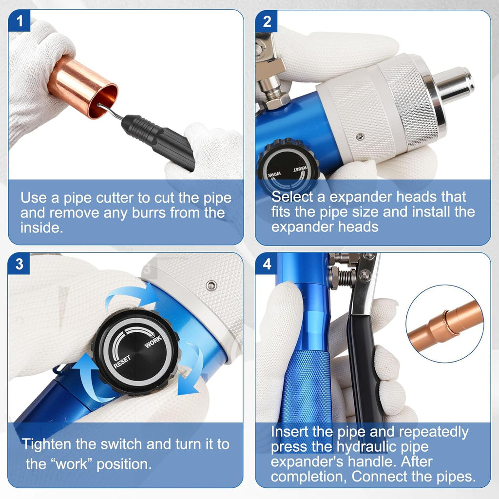 Hydraulic Tube Expander Swaging Tool HVAC Set, 3/8In to 1-1/8In OD Pipe Expander Tools with 7 Expander Heads, Flaring Tool HVAC for Expander Copper/Aluminum/Soft Steel Pipe