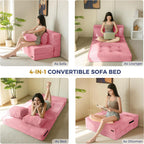 MAXYOYO Convertible Sofa Bed, Fold Out Loveseat Sleeper Sofa with Pillow, 4 in 1 Tufted Folding Couch Bed Foam Floor Couch, Lazy Chair for Living Room Bedroom Guest Room, Pink