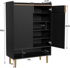 Modern Shoe Storage Cabinet, 7-Tiers Black Shoes Cabinet with Fluted Doors, 45 inch Tall Wooden Shoe Organizer with 4 Adjustable Shelves, Storage Cabinet for Entryway, Hallway, Front Door