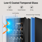 Tylza 24 Bottles Wine Fridge, Wine Cellar with Powerful Compressor, LED Touchscreen, Low-E Tempered Glass Door, Lock, Wine Cooler Refrigerator for Red, White, Champagne or Sparkling Wine, Black