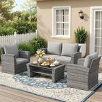 Wisteria Lane 4 Piece Patio Furniture Set  Wicker Outdoor Patio Conversation Furniture Set  All Weather Outdoor Patio Sofa with Cushion and Glass Table  Ash Gray