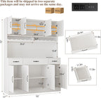 72" Tall Kitchen Pantry Cabinet with Charging Station 55" Wide Kitchen Hutch Cabinet with LED Light and Countertop Large Kitchen Pantry Storage Cabinet With Adjustable Shelves and Wine Rack