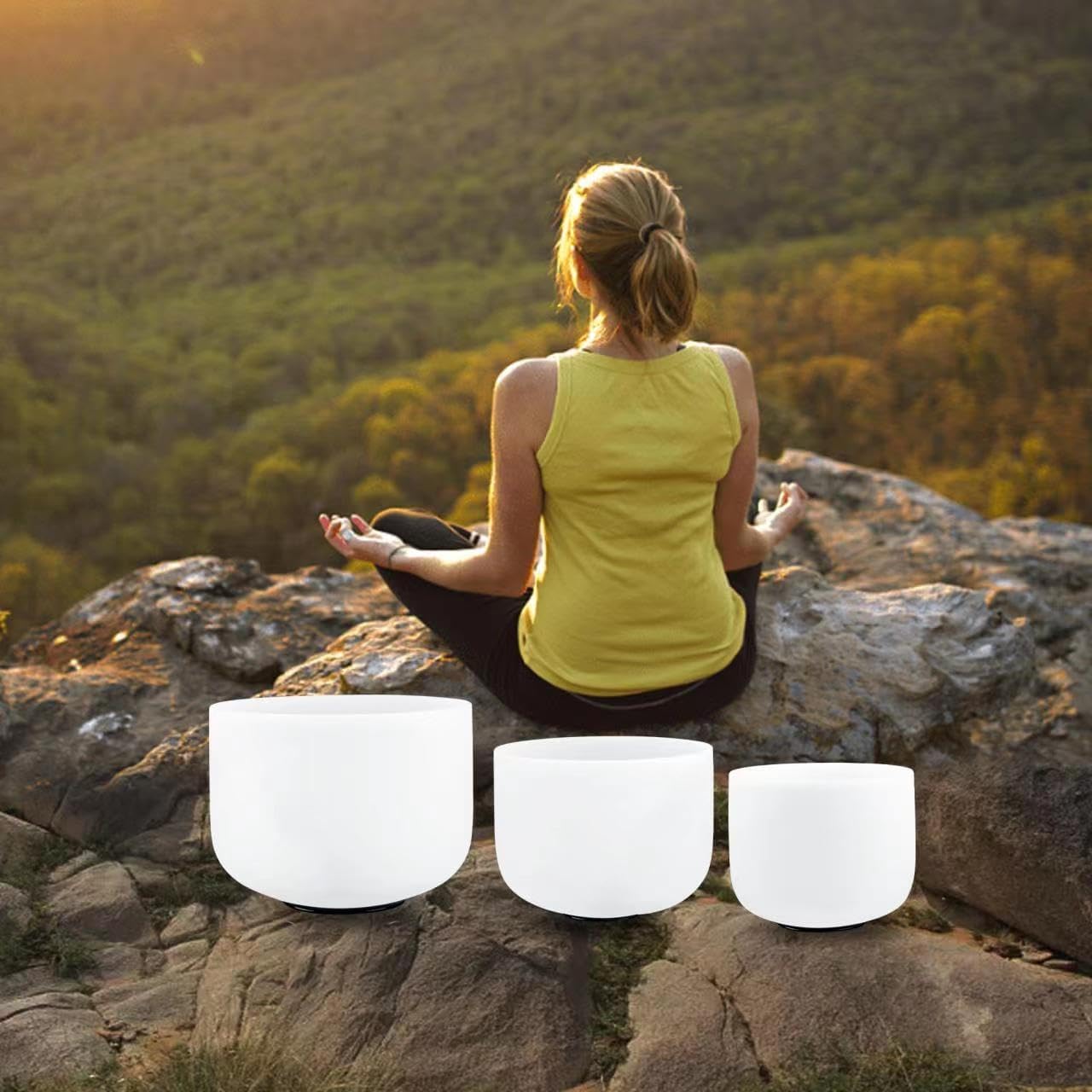 RYAN DVAN 432HZ Crystal Singing Bowl Set of 3, 6"B Crown, 7"A Third Eye, 8"G Throat with Case Suede Striker&O-Ring Sound Therapy for Yoga, Reiki, Chakra Healing Energy Tuning&Mindfulness Kit