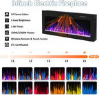 PUKAMI 70" Fireplace TV Stand, LED Light Entertainment Center with 36" Electric Fireplace, 2 Tier Modern Wood Media TV Console with Highlight Storage Cabinet for Living Room, Black