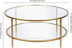 Henn&Hart 36" Wide Round Coffee Table with Glass Top in Brass, Round Coffee Table for living room, studio apartment essentials