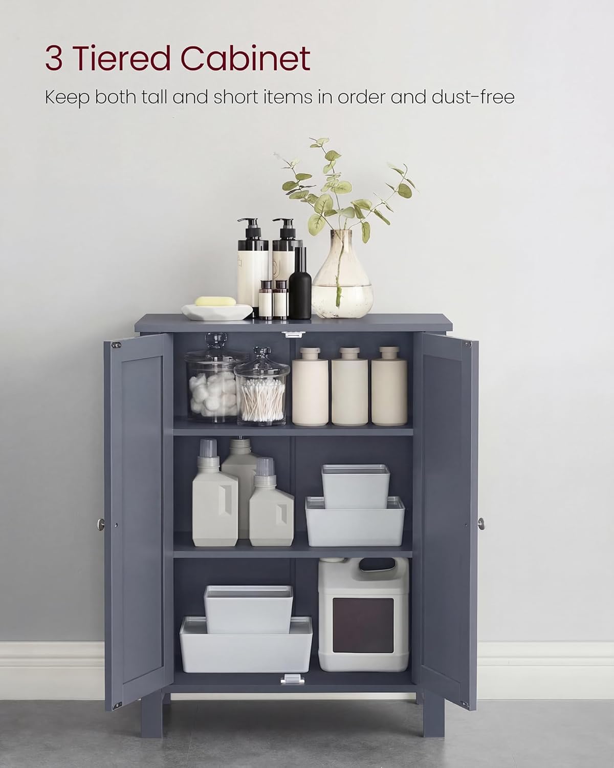 VASAGLE Floor Storage Cabinet, Freestanding Storage Unit with 2 Adjustable Shelves, for Bathroom Living Room Dining Kitchen, 11.8 x 23.6 x 31.5 Inches, Slate Gray UBCB60GY