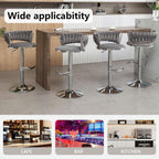 Velvet Bar Stools Set of 4, Counter Height Bar Stools with Low Back, Modern Adjustable Barstools, 360° Swivel Bar Chairs for Kitchen Island (Grey)