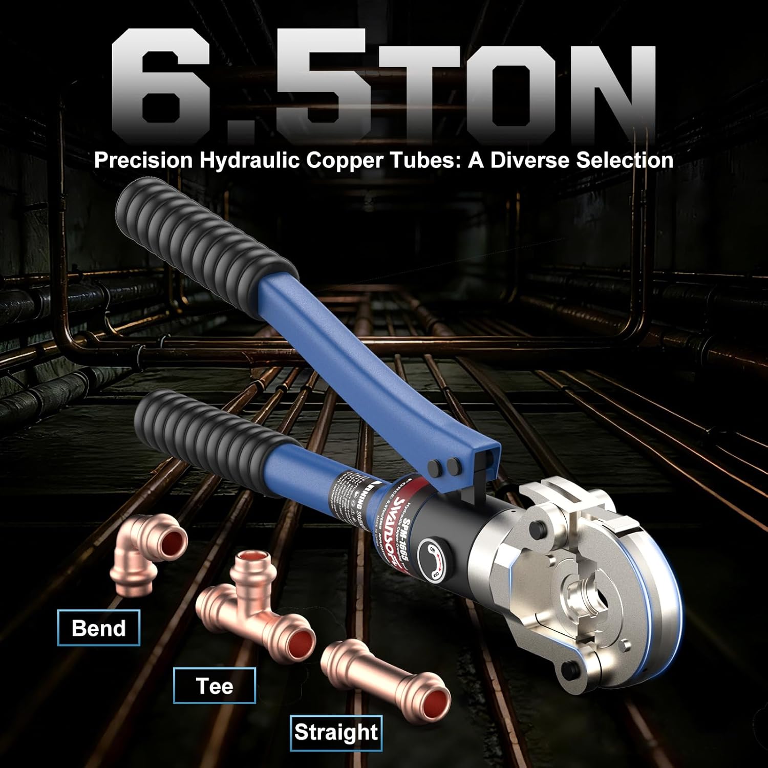 SWANSOFT Hydraulic Copper Pipe Crimping Tool with Interchangeable 1/2", 3/4", 1" Dies – Compact Pro Press Tool for Copper Tube Tight Spaces and Tee Fittings