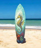 JennyGems Seahorse Surfboard Wall Art Coastal PVC Beach House Decor, Ocean Theme Nautical Wall Sign, Tropical Underwater Sea Dragon, 4 Foot