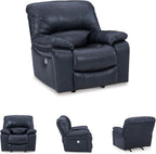 Signature Design By Ashley Leesworth Modern Power Rocker Recliner, USB Port, Gentle Rocking, Top Grain Leather and Matched Leather, 41" W x 41" D x 41" H, Blue