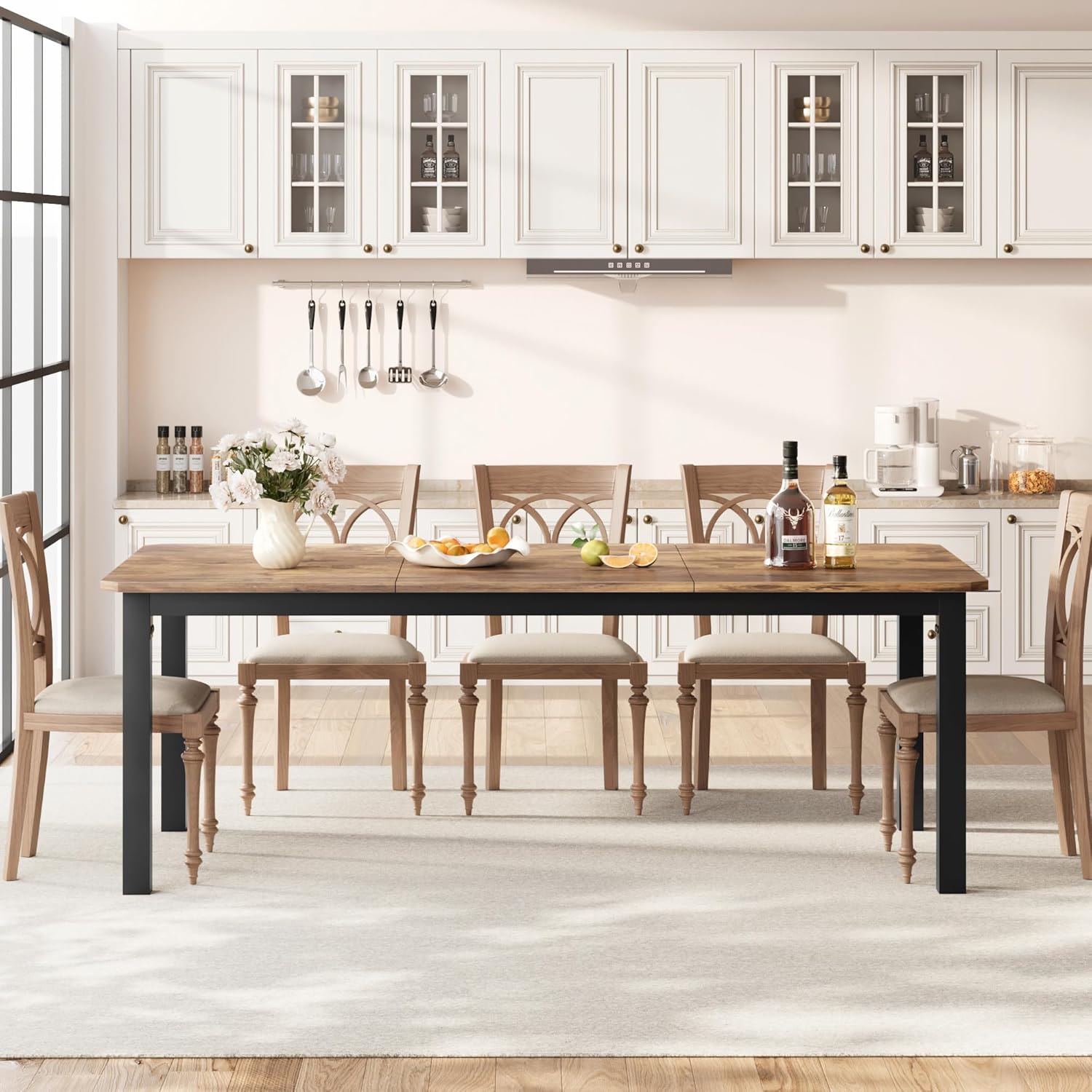 GarveeHome Industrial Dining Table for 6-8 People, 78.7 in Long Kitchen Table with Sturdy Metal Frame & Rustic Brown Finish - Seats 6 Rectangular Counter for Dinner, Easy to Install(Only Table)