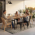 Flamaker Acacia Wood Patio Outdoor Dining Table for 6, Outdoor Table with Umbrella Hole and Metal Legs for Garden, 63’’L x 36’’ W x 30’’ H