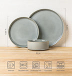TheTerra Ceramic Dinnerware Sets for 6, 18 Pieces Porcelain Lightweight Plates and Bowls Sets, Scratch Resistant Dish Set, Oven & Microwave & Dishwasher Safe, Desert Sage