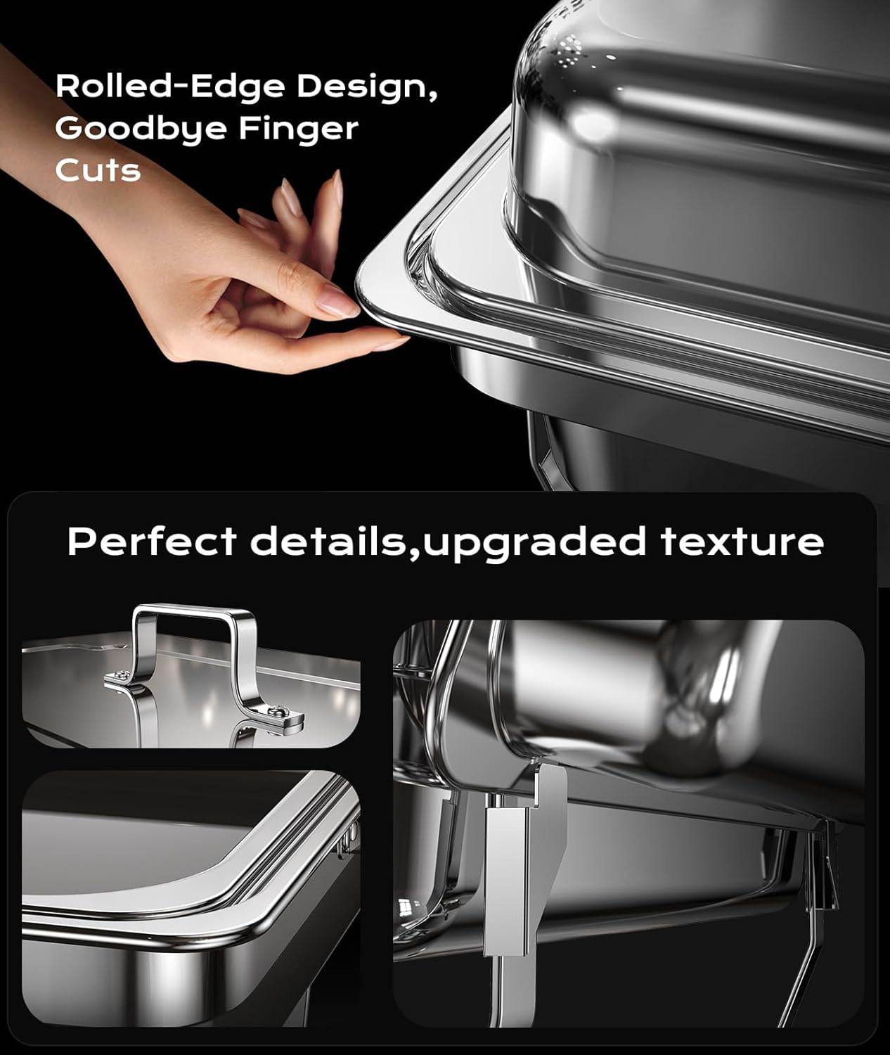 Chafing Dishes for Buffet 4 Pack, 9QT Mirror-Like Polished Finish Food Warmers for Parties Buffet No Fingers Cut Roll Edge Designed Chafing Dish Buffet Set for Any Party with Complete Set