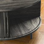 Round Coffee Table, 31.5" Fluted Center Table with Storage, Lift-Top Coffee Table with Adjustable Footpads, Sliding Door, Mid-Century Modern Center Table for Living Room, Small Space (Grey)