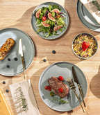 TheTerra Ceramic Dinnerware Sets for 6, 18 Pieces Porcelain Lightweight Plates and Bowls Sets, Scratch Resistant Dish Set, Oven & Microwave & Dishwasher Safe, Desert Sage